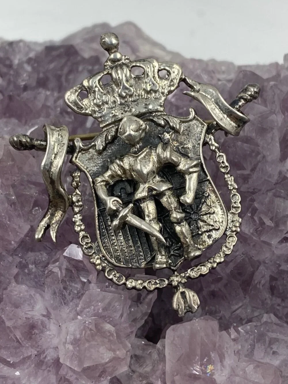 Vintage Sterling Silver Knight Crest Brooch